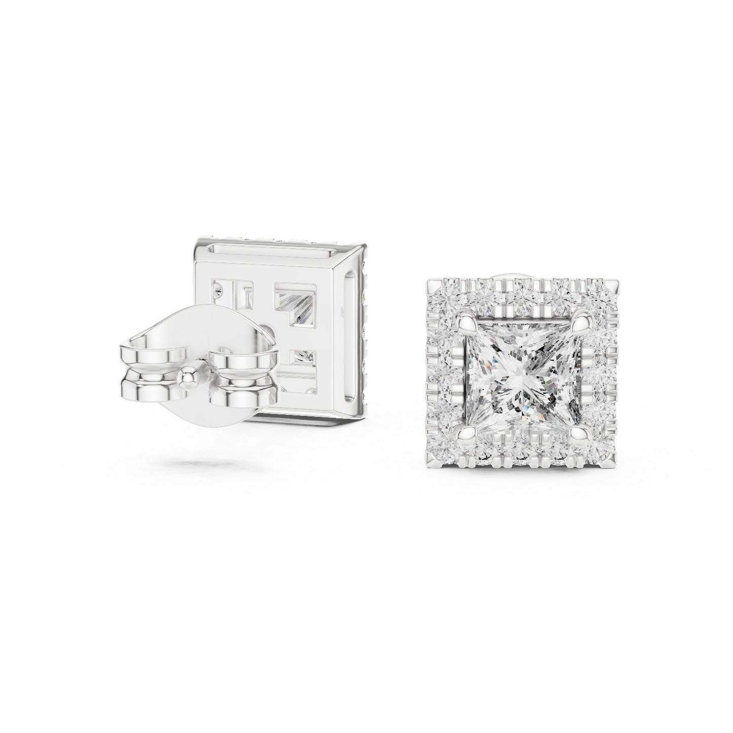 18K Rose Gold Princess & Round Cut Diamond Stud Earrings for Women | Engagement Wear | Pure Carat