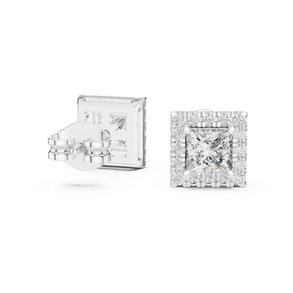 18K Rose Gold Princess & Round Cut Diamond Stud Earrings for Women | Engagement Wear | Pure Carat