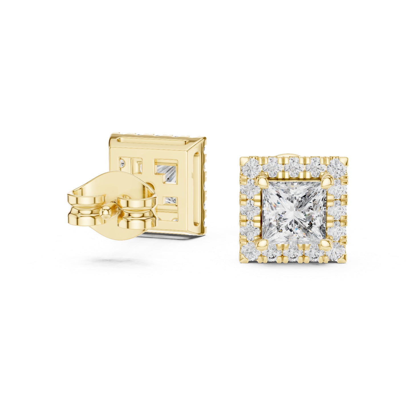 18K Rose Gold Princess & Round Cut Diamond Stud Earrings for Women | Engagement Wear | Pure Carat