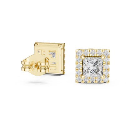 18K Rose Gold Princess & Round Cut Diamond Stud Earrings for Women | Engagement Wear | Pure Carat