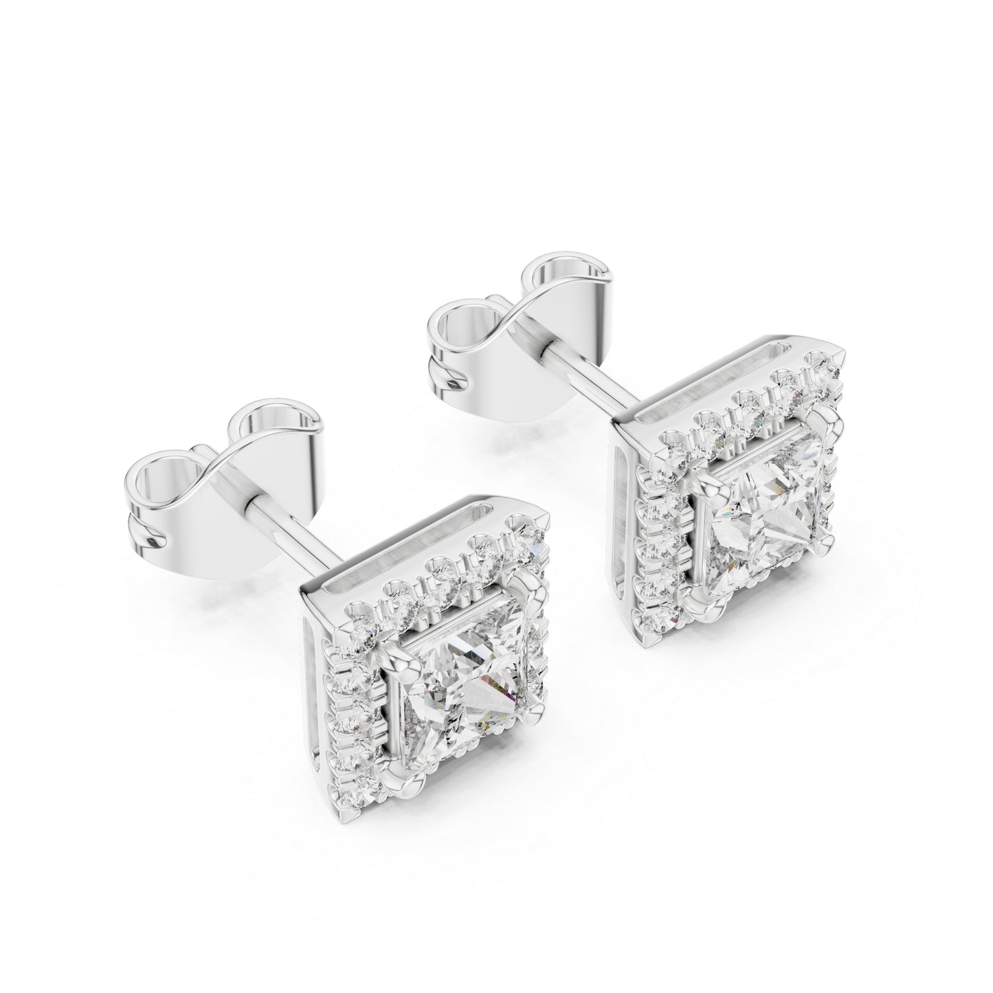 18K Rose Gold Princess & Round Cut Diamond Stud Earrings for Women | Engagement Wear | Pure Carat