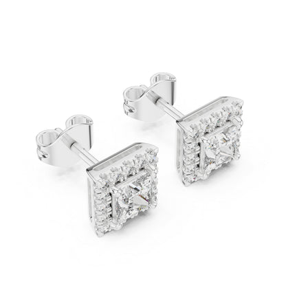 18K Rose Gold Princess & Round Cut Diamond Stud Earrings for Women | Engagement Wear | Pure Carat