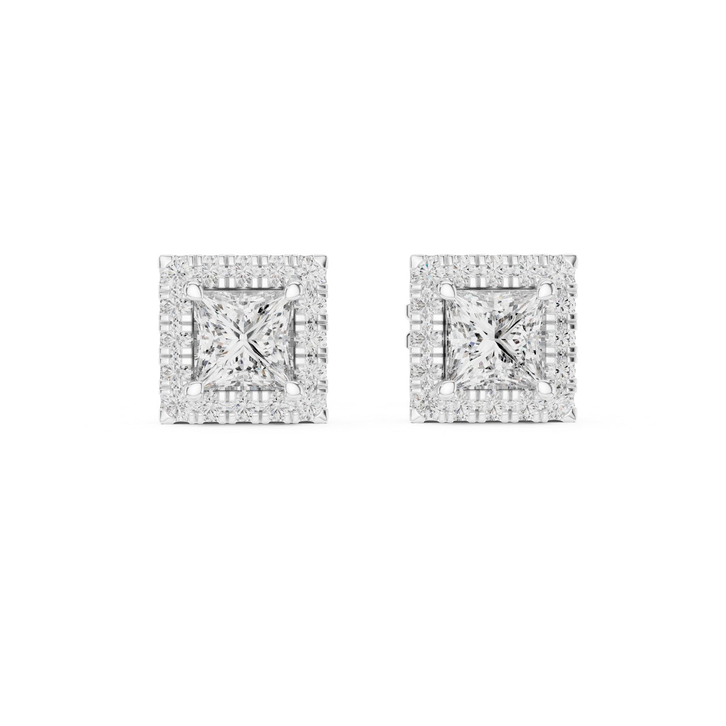 18K Rose Gold Princess & Round Cut Diamond Stud Earrings for Women | Engagement Wear | Pure Carat