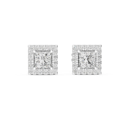 18K Rose Gold Princess & Round Cut Diamond Stud Earrings for Women | Engagement Wear | Pure Carat