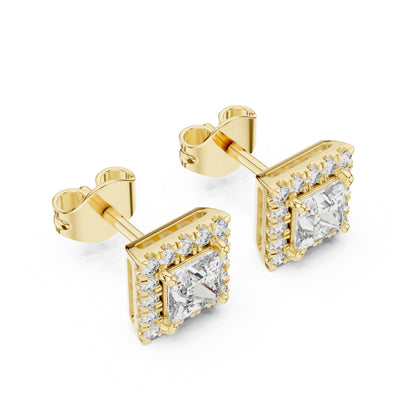 18K Rose Gold Princess & Round Cut Diamond Stud Earrings for Women | Engagement Wear | Pure Carat