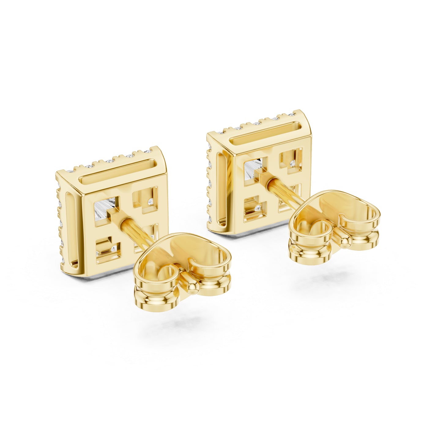 18K Rose Gold Princess & Round Cut Diamond Stud Earrings for Women | Engagement Wear | Pure Carat