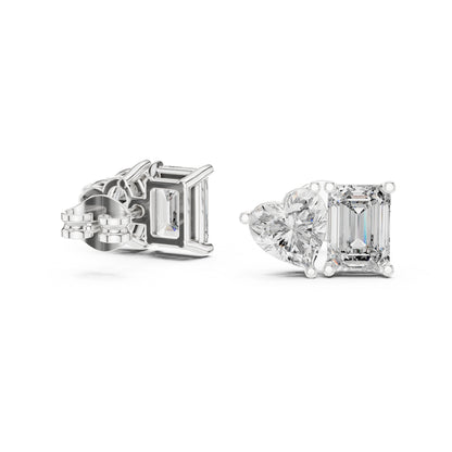 14K White Gold Heart & Emerald Lab-Grown Diamond Stud Earrings for Women | Anniversary Gift | Pure Carat