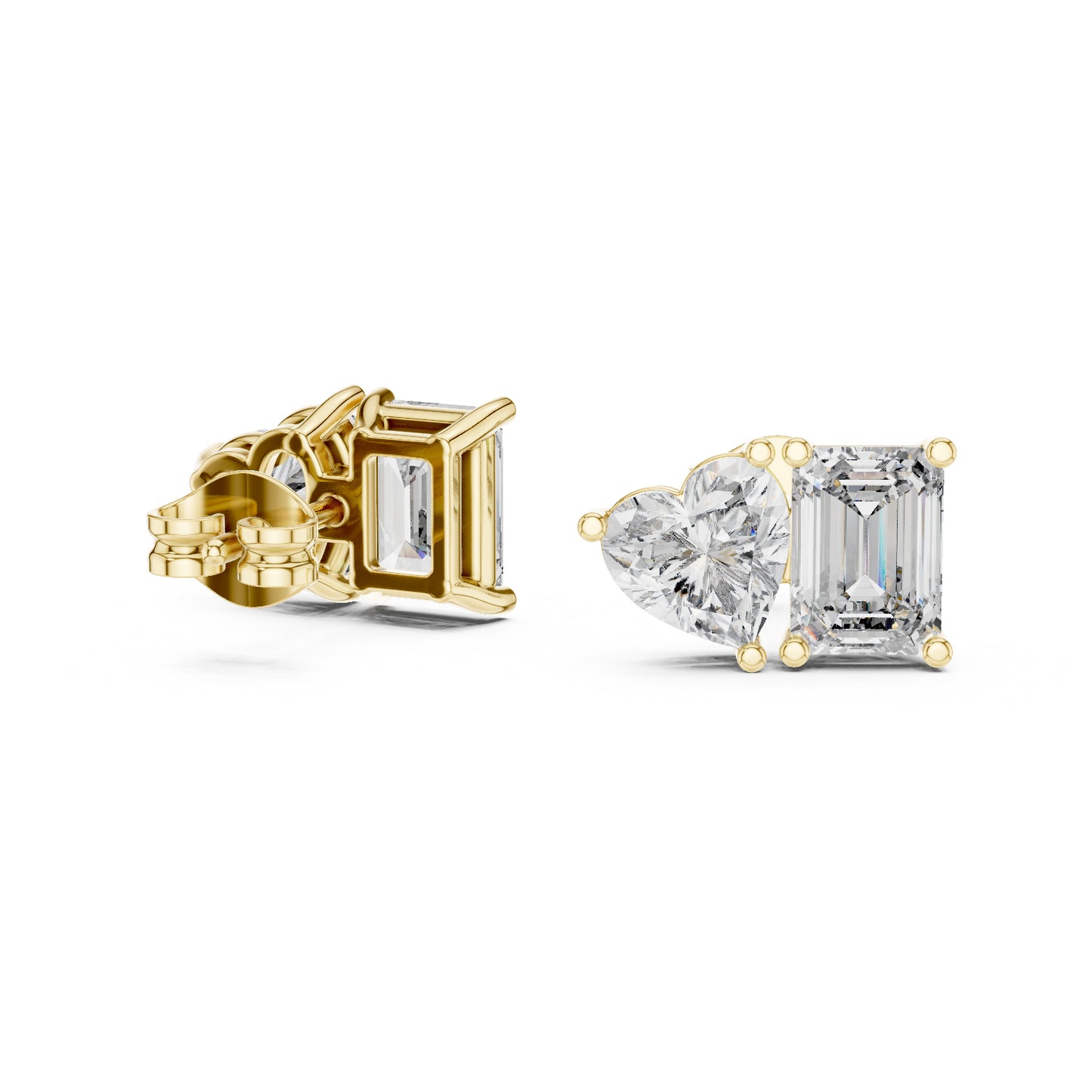 14K White Gold Heart & Emerald Lab-Grown Diamond Stud Earrings for Women | Anniversary Gift | Pure Carat