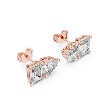 14K White Gold Heart & Emerald Lab-Grown Diamond Stud Earrings for Women | Anniversary Gift | Pure Carat