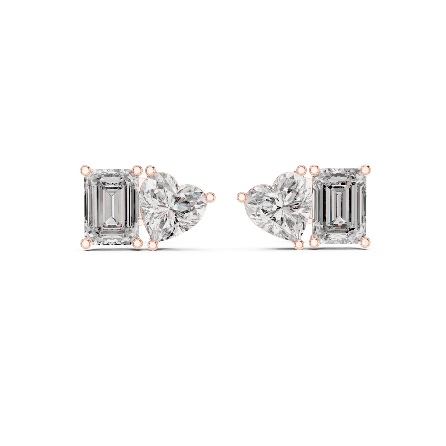 14K White Gold Heart & Emerald Lab-Grown Diamond Stud Earrings for Women | Anniversary Gift | Pure Carat