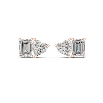 14K White Gold Heart & Emerald Lab-Grown Diamond Stud Earrings for Women | Anniversary Gift | Pure Carat