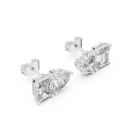 14K White Gold Heart & Emerald Lab-Grown Diamond Stud Earrings for Women | Anniversary Gift | Pure Carat