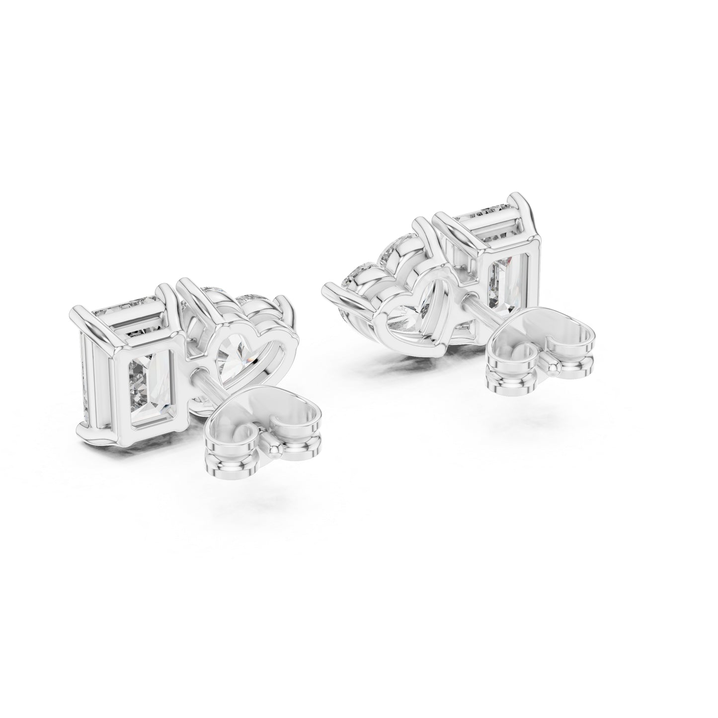 14K White Gold Heart & Emerald Lab-Grown Diamond Stud Earrings for Women | Anniversary Gift | Pure Carat