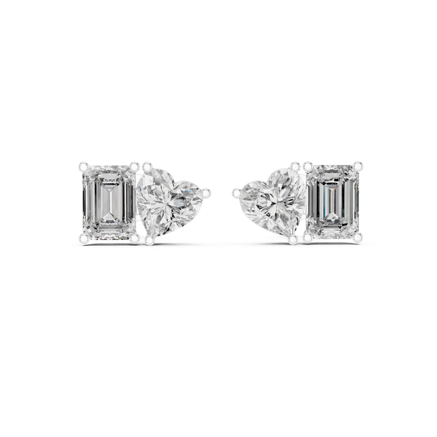 14K White Gold Heart & Emerald Lab-Grown Diamond Stud Earrings for Women | Anniversary Gift | Pure Carat