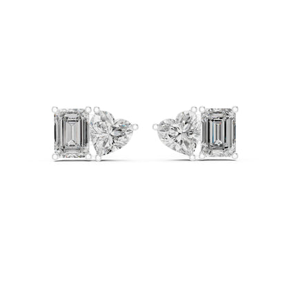 14K White Gold Heart & Emerald Lab-Grown Diamond Stud Earrings for Women | Anniversary Gift | Pure Carat