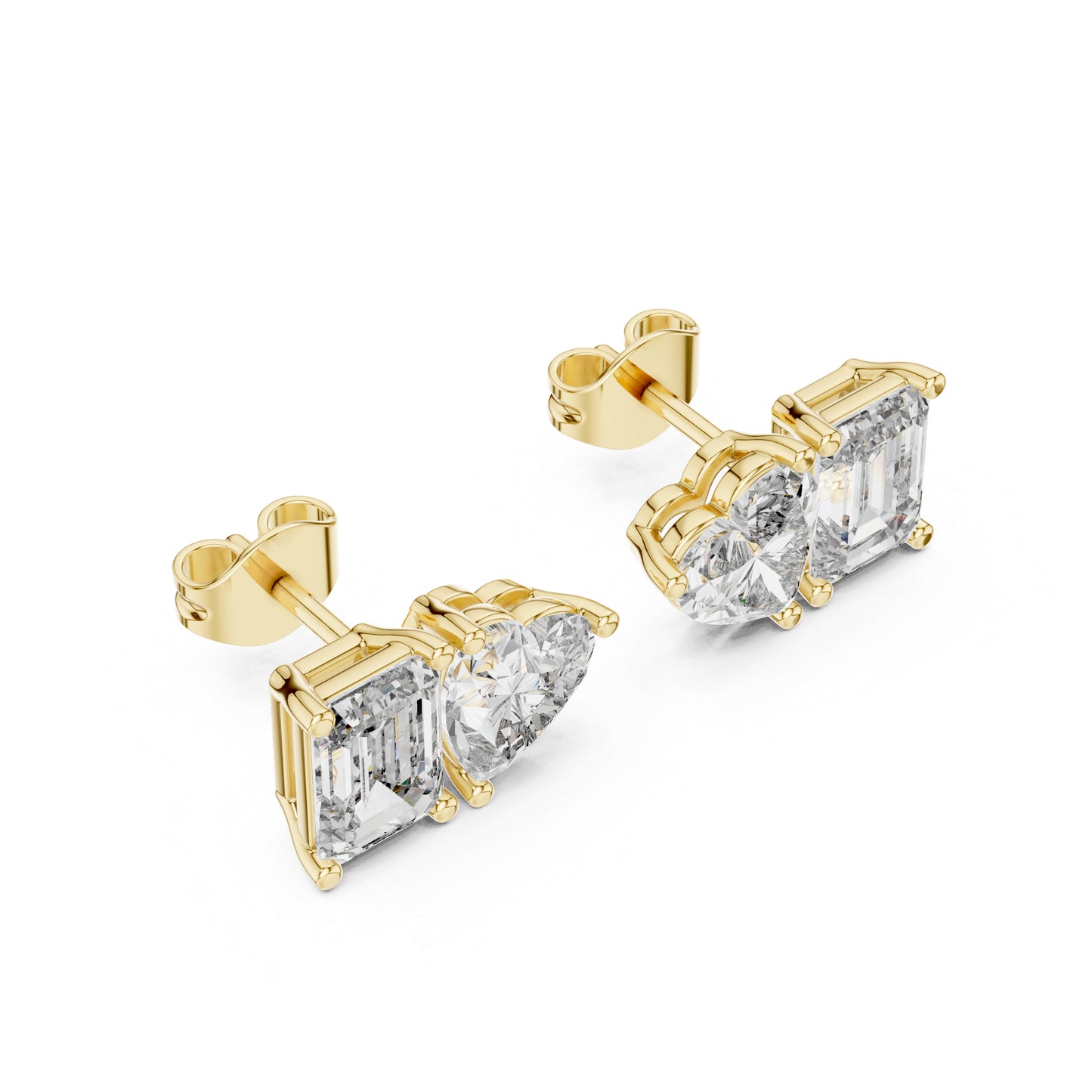 14K White Gold Heart & Emerald Lab-Grown Diamond Stud Earrings for Women | Anniversary Gift | Pure Carat