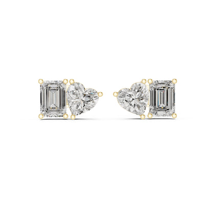 14K White Gold Heart & Emerald Lab-Grown Diamond Stud Earrings for Women | Anniversary Gift | Pure Carat