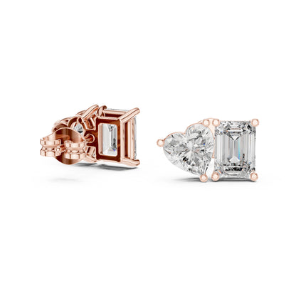 14K White Gold Heart & Emerald Lab-Grown Diamond Stud Earrings for Women | Anniversary Gift | Pure Carat