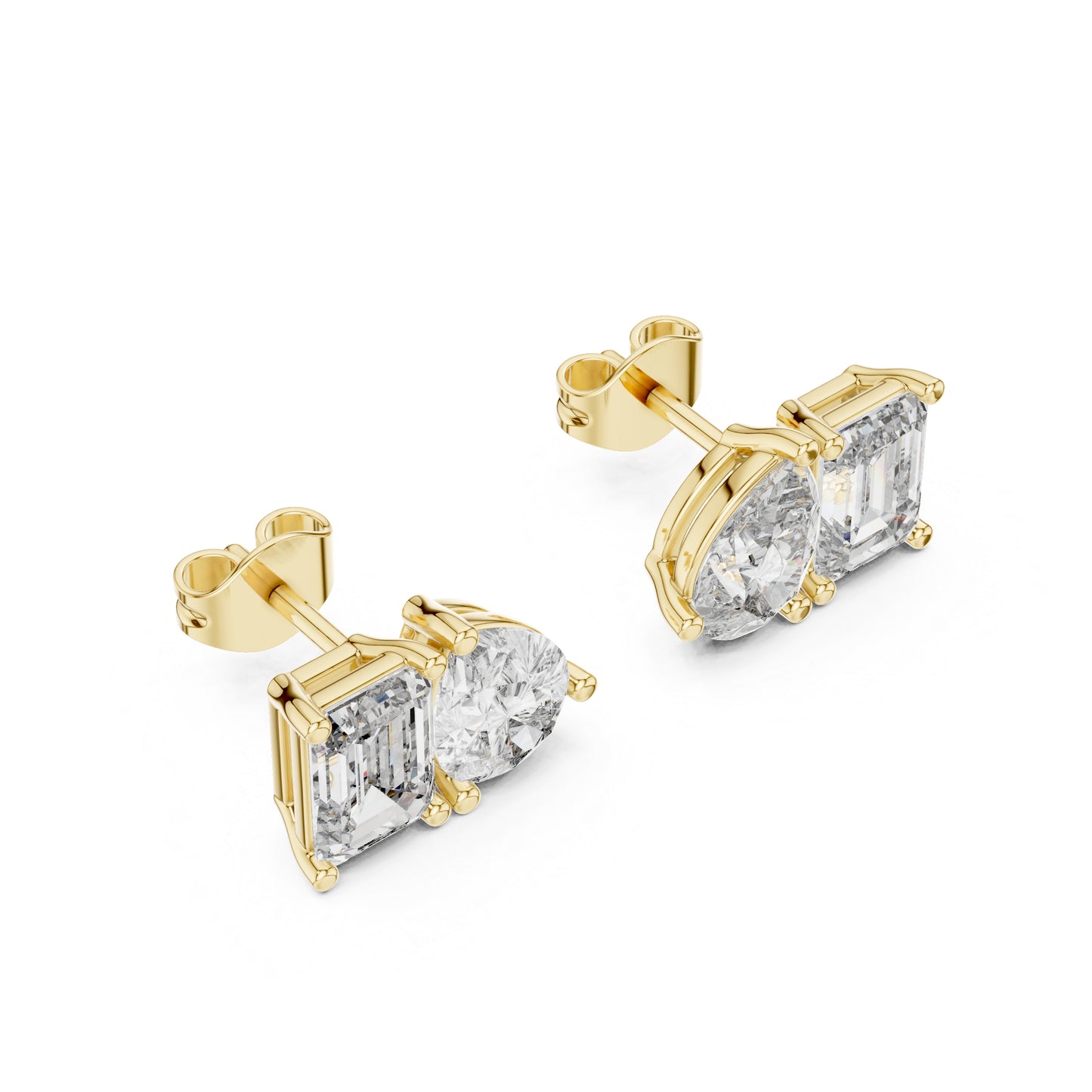 14K Rose Gold Emerald & Pear Lab-Grown Diamond Stud Earrings for Women | Office Wear | Pure Carat