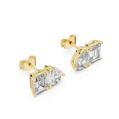14K Rose Gold Emerald & Pear Lab-Grown Diamond Stud Earrings for Women | Office Wear | Pure Carat