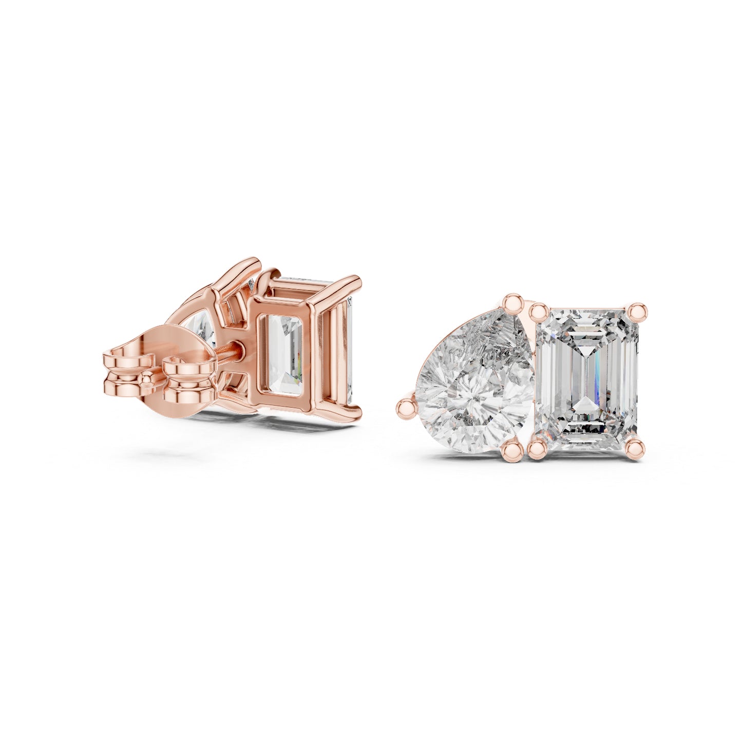 14K Rose Gold Emerald & Pear Lab-Grown Diamond Stud Earrings for Women | Office Wear | Pure Carat