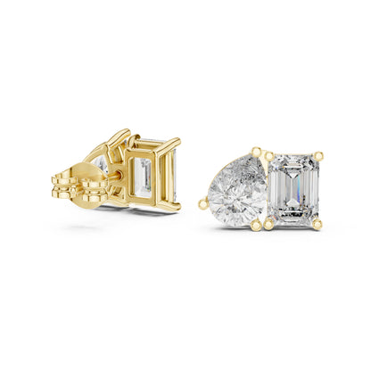 14K Rose Gold Emerald & Pear Lab-Grown Diamond Stud Earrings for Women | Office Wear | Pure Carat