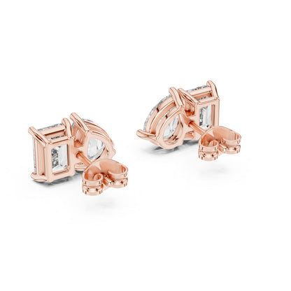 14K Rose Gold Emerald & Pear Lab-Grown Diamond Stud Earrings for Women | Office Wear | Pure Carat