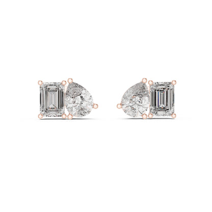 14K Rose Gold Emerald & Pear Lab-Grown Diamond Stud Earrings for Women | Office Wear | Pure Carat