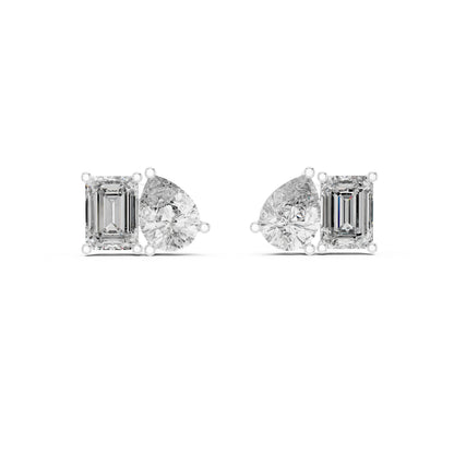 14K Rose Gold Emerald & Pear Lab-Grown Diamond Stud Earrings for Women | Office Wear | Pure Carat
