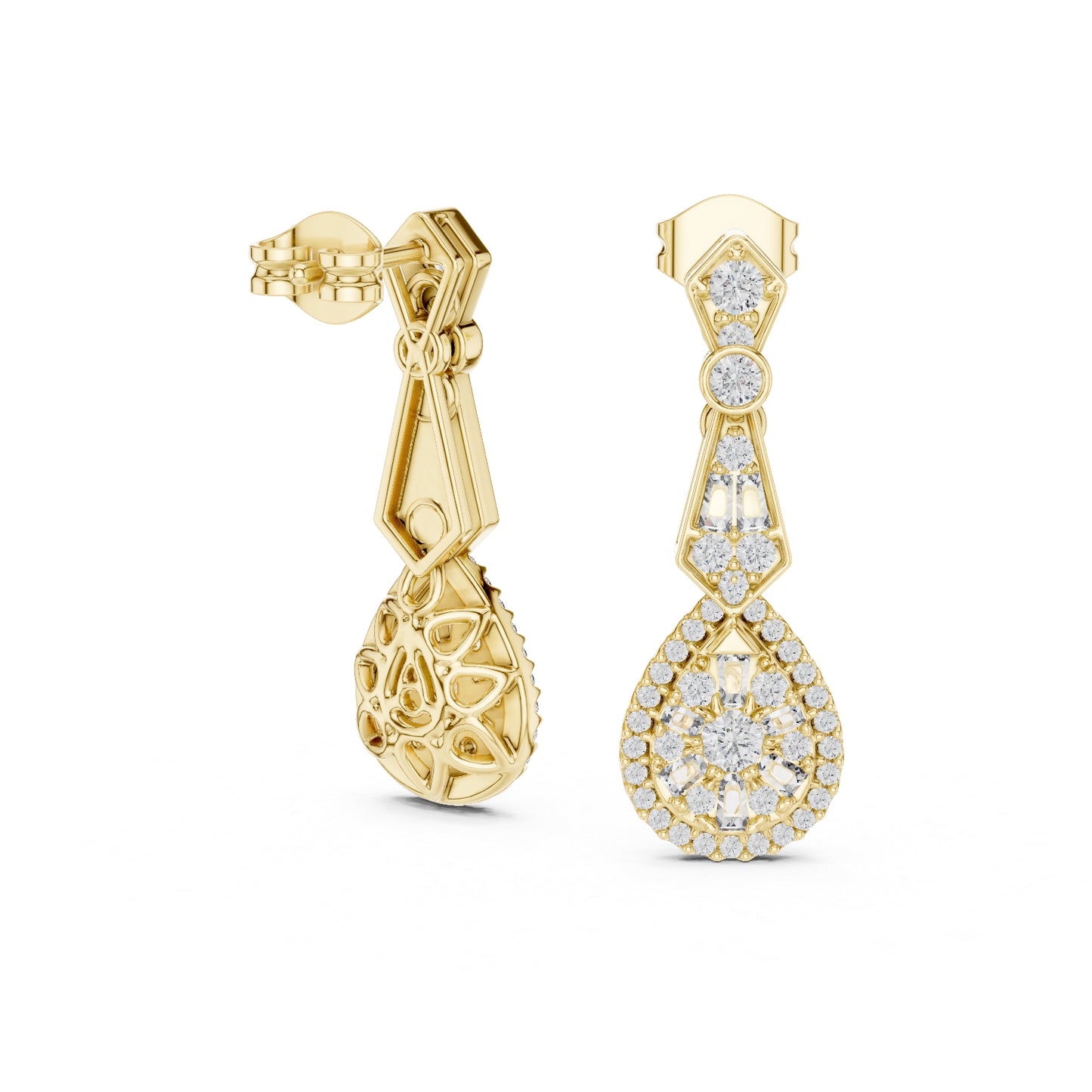 18K Yellow Gold Round Lab-Grown Diamond Drop Earrings for Women | Anniversary Gift | Pure Carat
