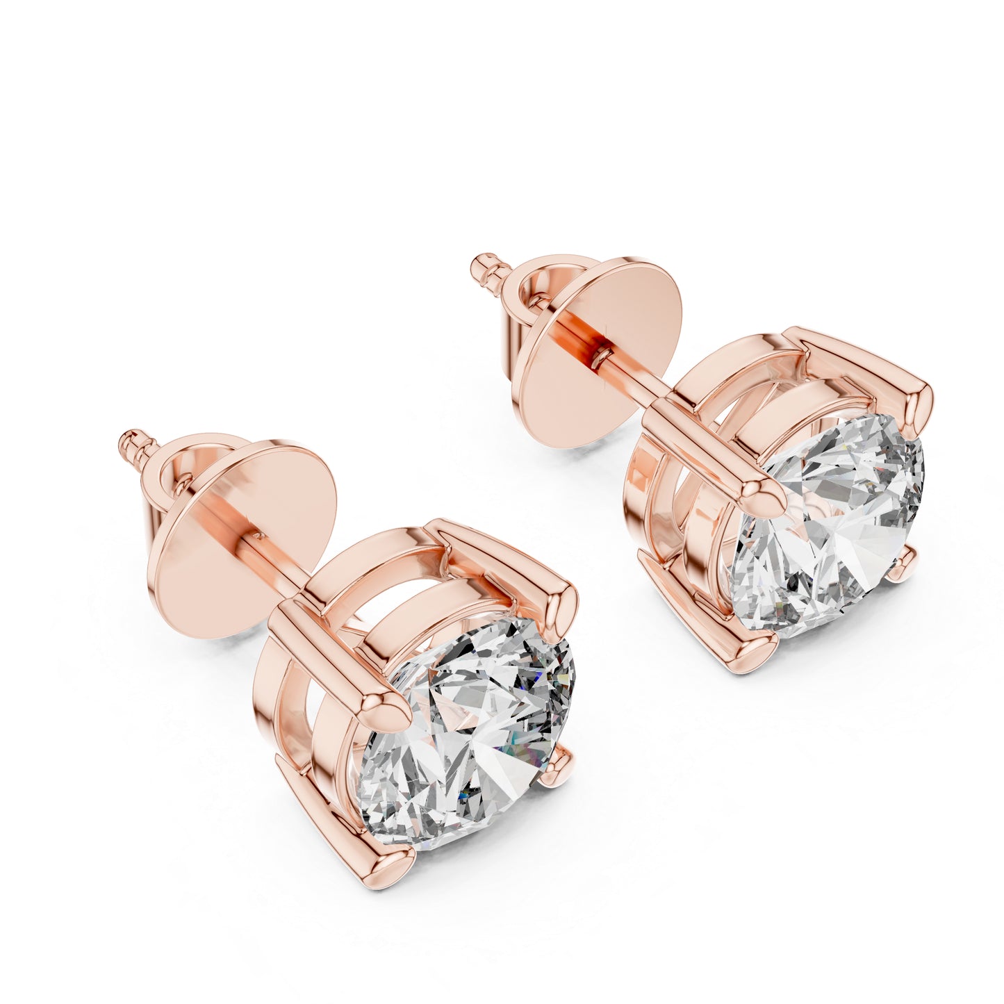 Round Lab-Grown Diamond Stud Earrings in 14K Rose Gold | PureCarat
