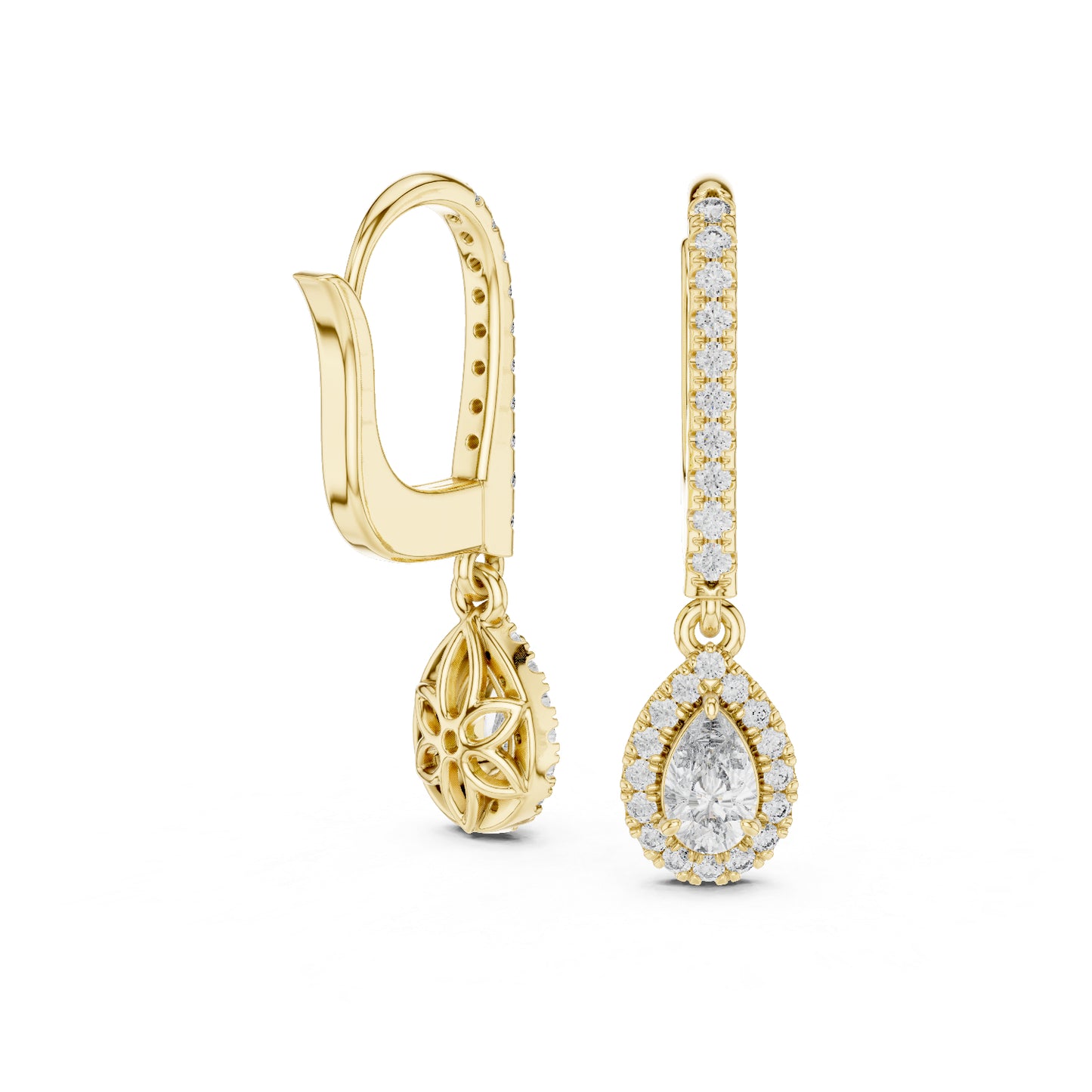 14K Yellow Gold Pear & Round Lab-Grown Diamond Stud Earrings for Women | Everyday Wear | Pure Carat