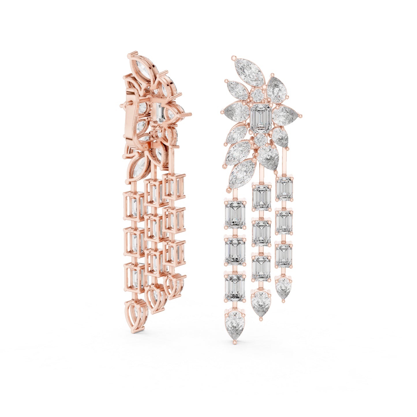 14K White Gold Emerald Pear Marquise Cut Diamond Stud Earrings for Women | Engagement | Pure Carat