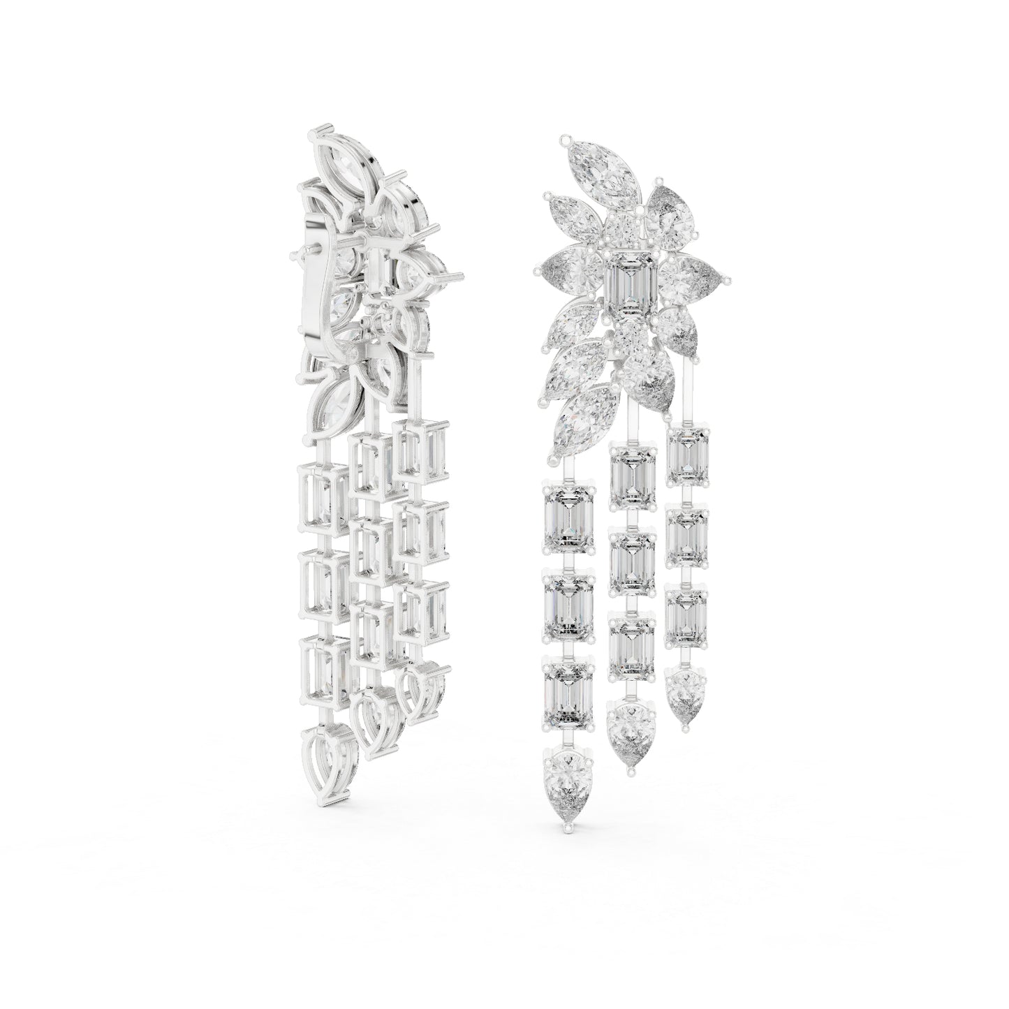 14K White Gold Emerald Pear Marquise Cut Diamond Stud Earrings for Women | Engagement | Pure Carat