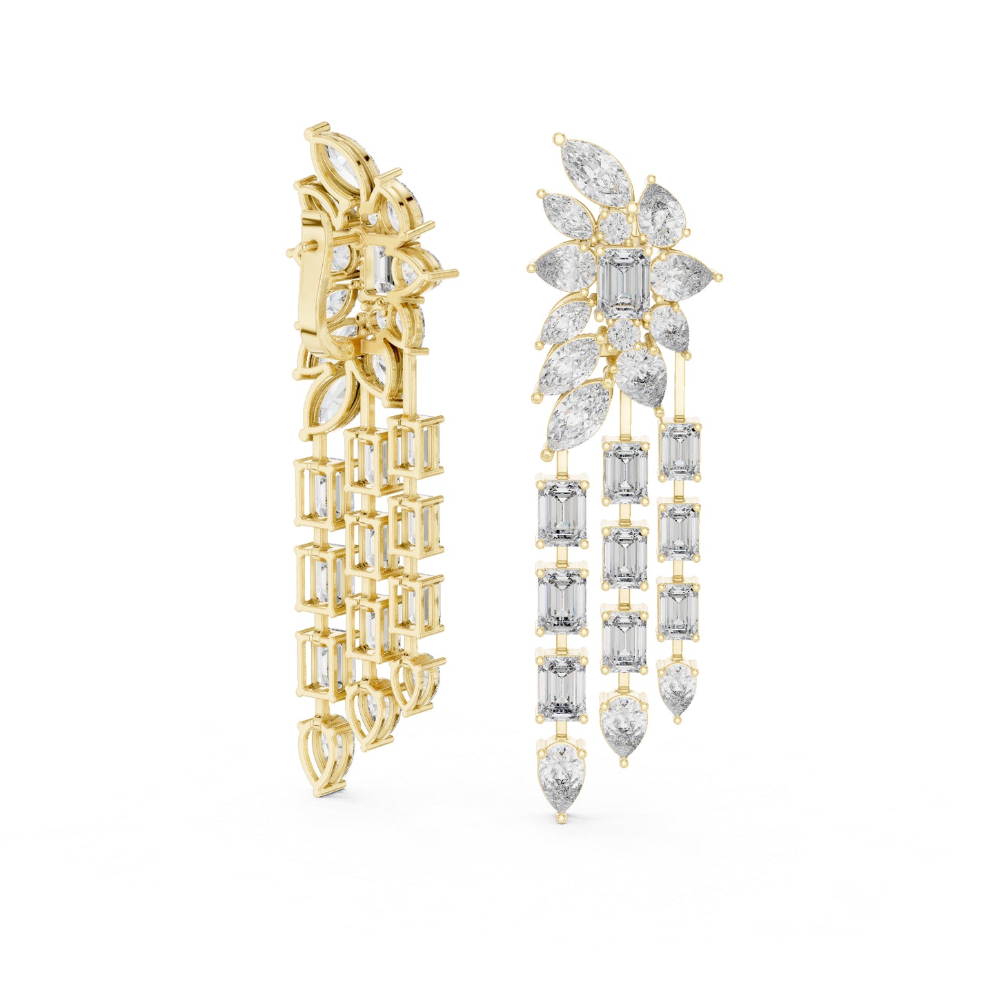 14K White Gold Emerald Pear Marquise Cut Diamond Stud Earrings for Women | Engagement | Pure Carat