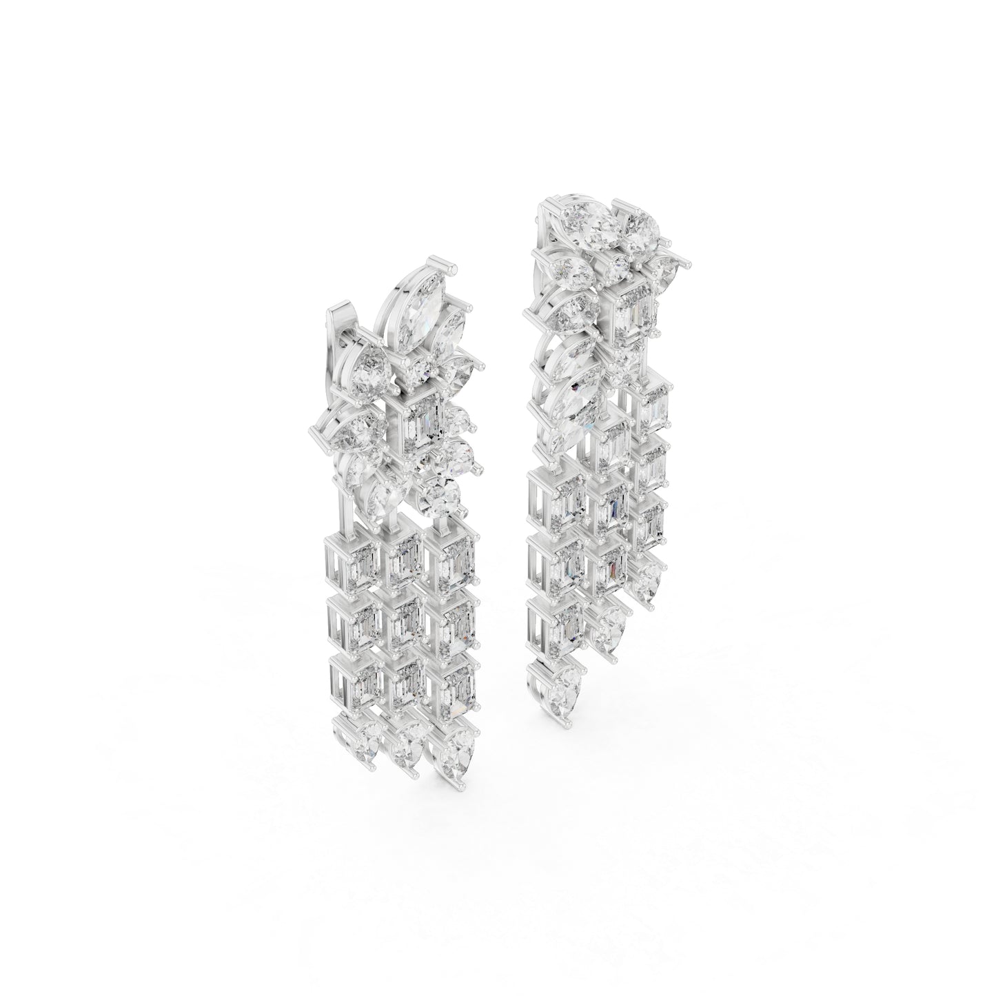 14K White Gold Emerald Pear Marquise Cut Diamond Stud Earrings for Women | Engagement | Pure Carat