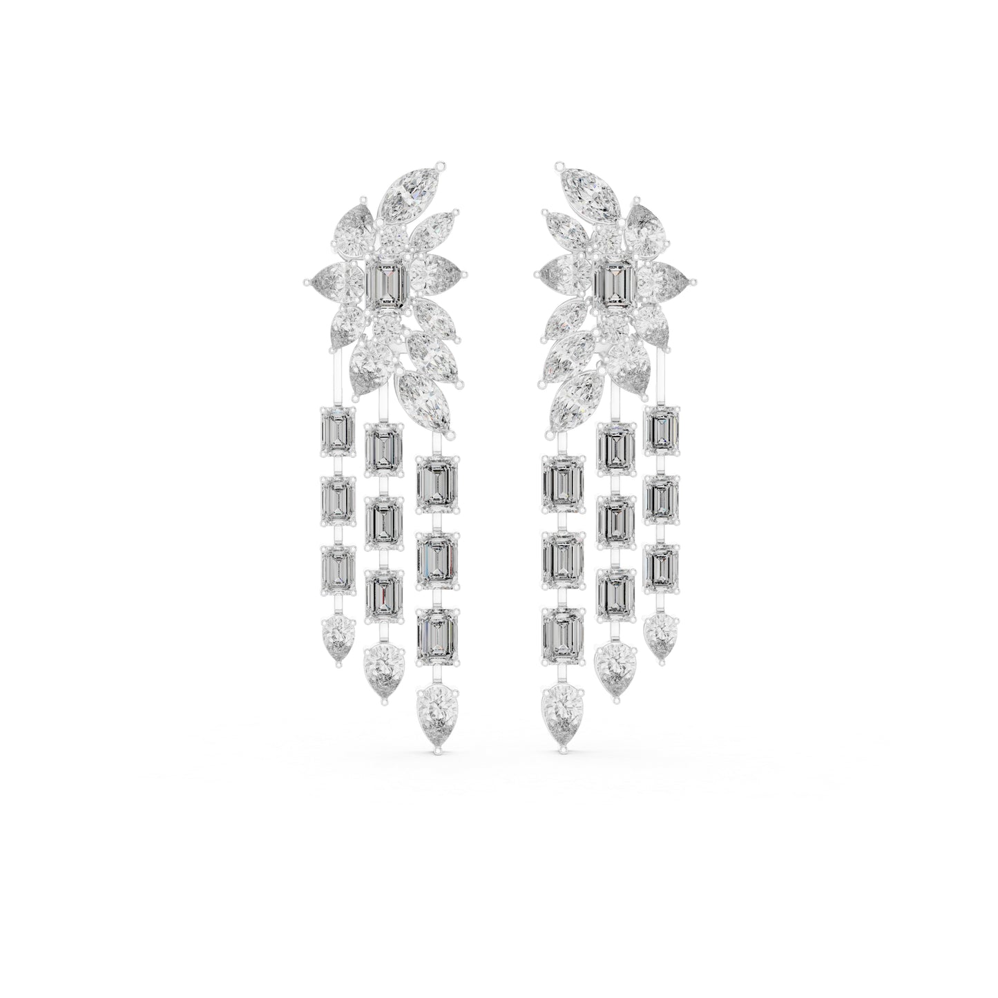 14K White Gold Emerald Pear Marquise Cut Diamond Stud Earrings for Women | Engagement | Pure Carat