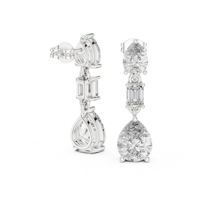 18K White Gold Pear & Emerald Lab-Grown Diamond Earrings for Women | Office Wear | Pure Carat