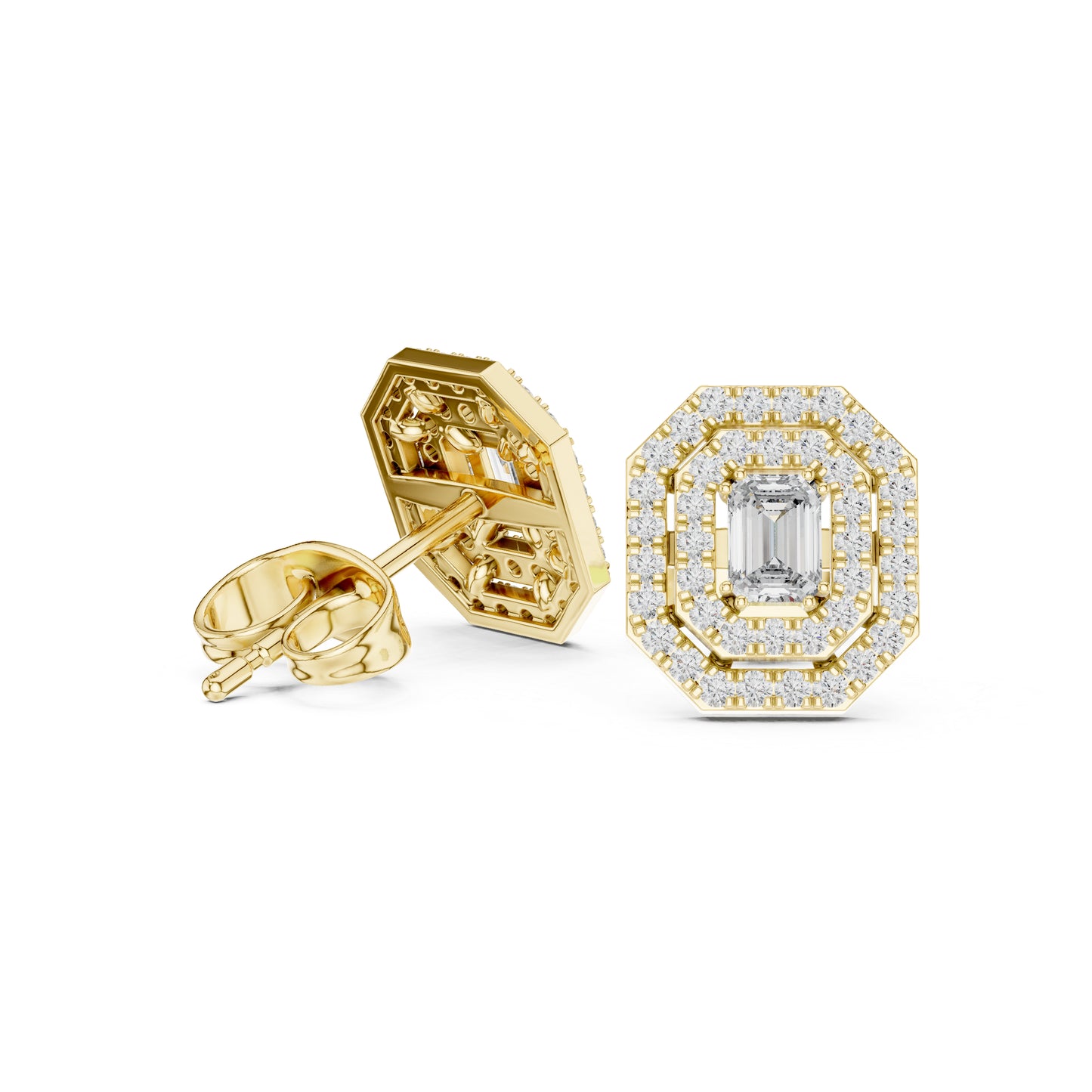 14K Yellow Gold Round & Emerald Lab-Grown Diamond Engagement Earrings for Women | Pure Carat