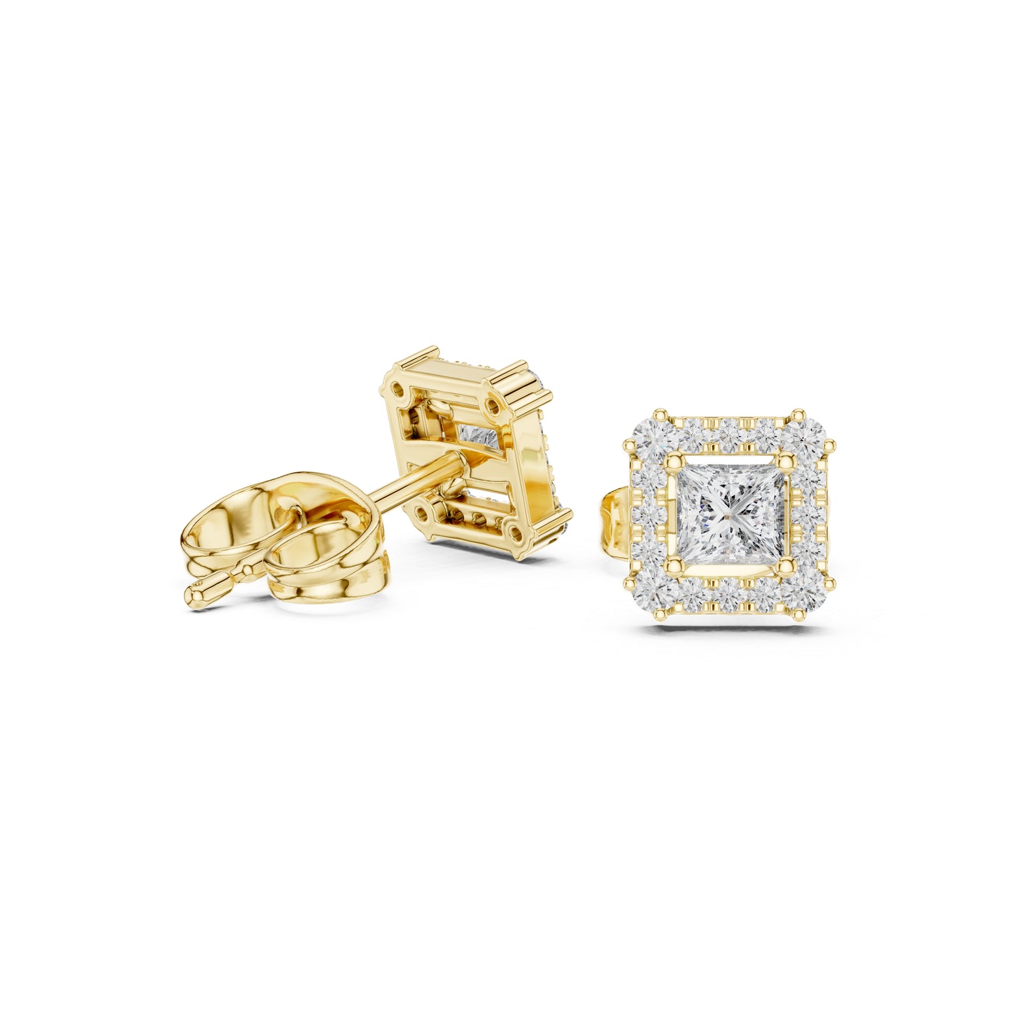 14K Yellow Gold Round & Princess Lab-Grown Diamond Engagement Earrings for Women | Pure Carat