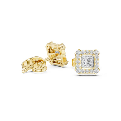 14K Yellow Gold Round & Princess Lab-Grown Diamond Engagement Earrings for Women | Pure Carat