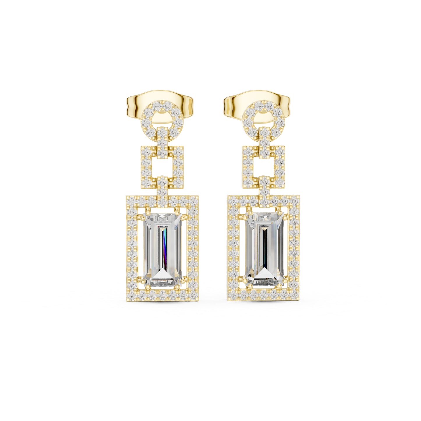 14K Yellow Gold Round & Baguette Lab-Grown Diamond Engagement Earrings for Women | Pure Carat