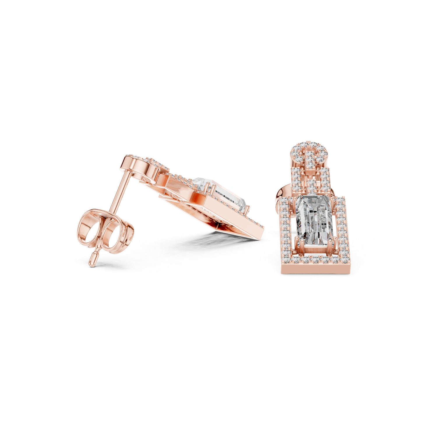 14K Yellow Gold Round & Baguette Lab-Grown Diamond Engagement Earrings for Women | Pure Carat