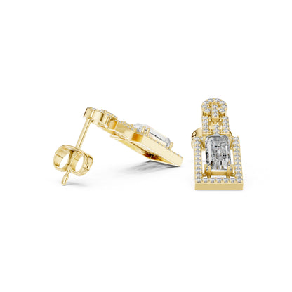 14K Yellow Gold Round & Baguette Lab-Grown Diamond Engagement Earrings for Women | Pure Carat