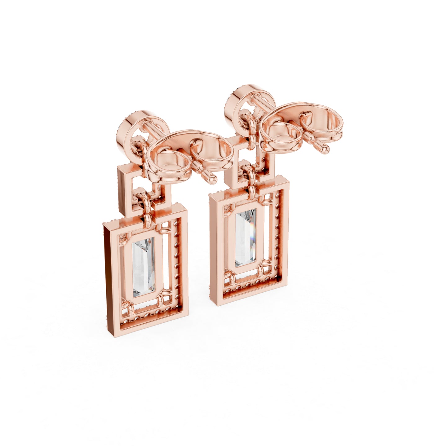 14K Yellow Gold Round & Baguette Lab-Grown Diamond Engagement Earrings for Women | Pure Carat