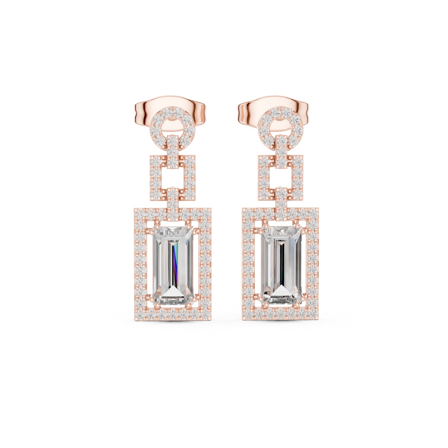 14K Yellow Gold Round & Baguette Lab-Grown Diamond Engagement Earrings for Women | Pure Carat
