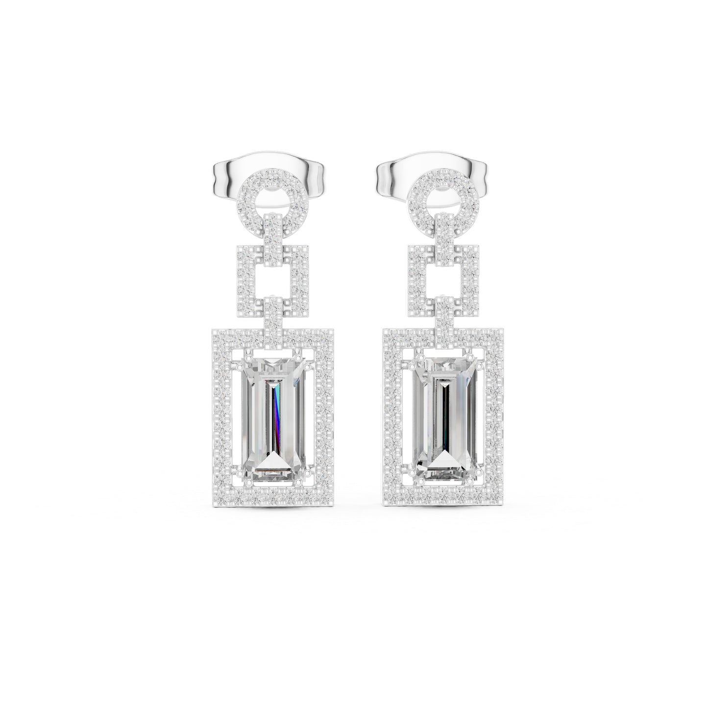 14K Yellow Gold Round & Baguette Lab-Grown Diamond Engagement Earrings for Women | Pure Carat
