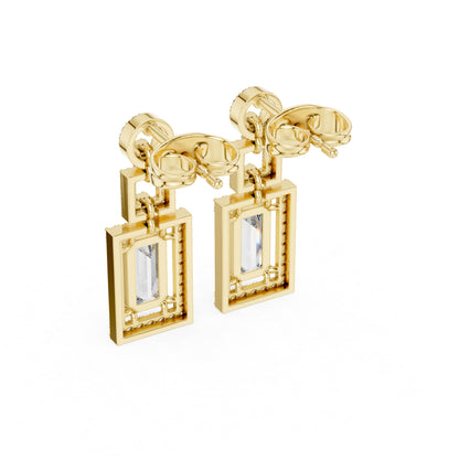 14K Yellow Gold Round & Baguette Lab-Grown Diamond Engagement Earrings for Women | Pure Carat