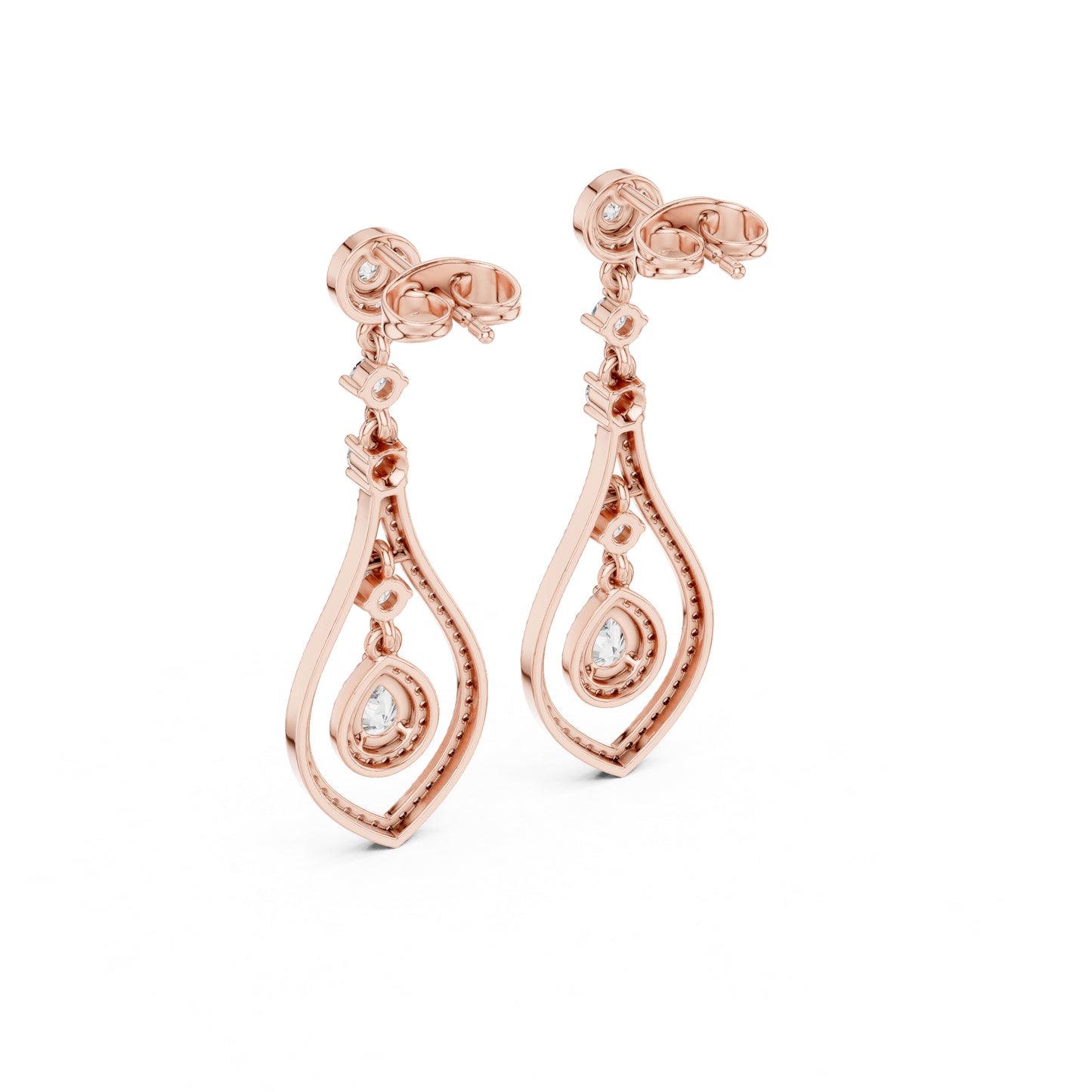 18K Rose Gold Round & Pear Lab-Grown Diamond Wedding Earrings for Women | Pure Carat