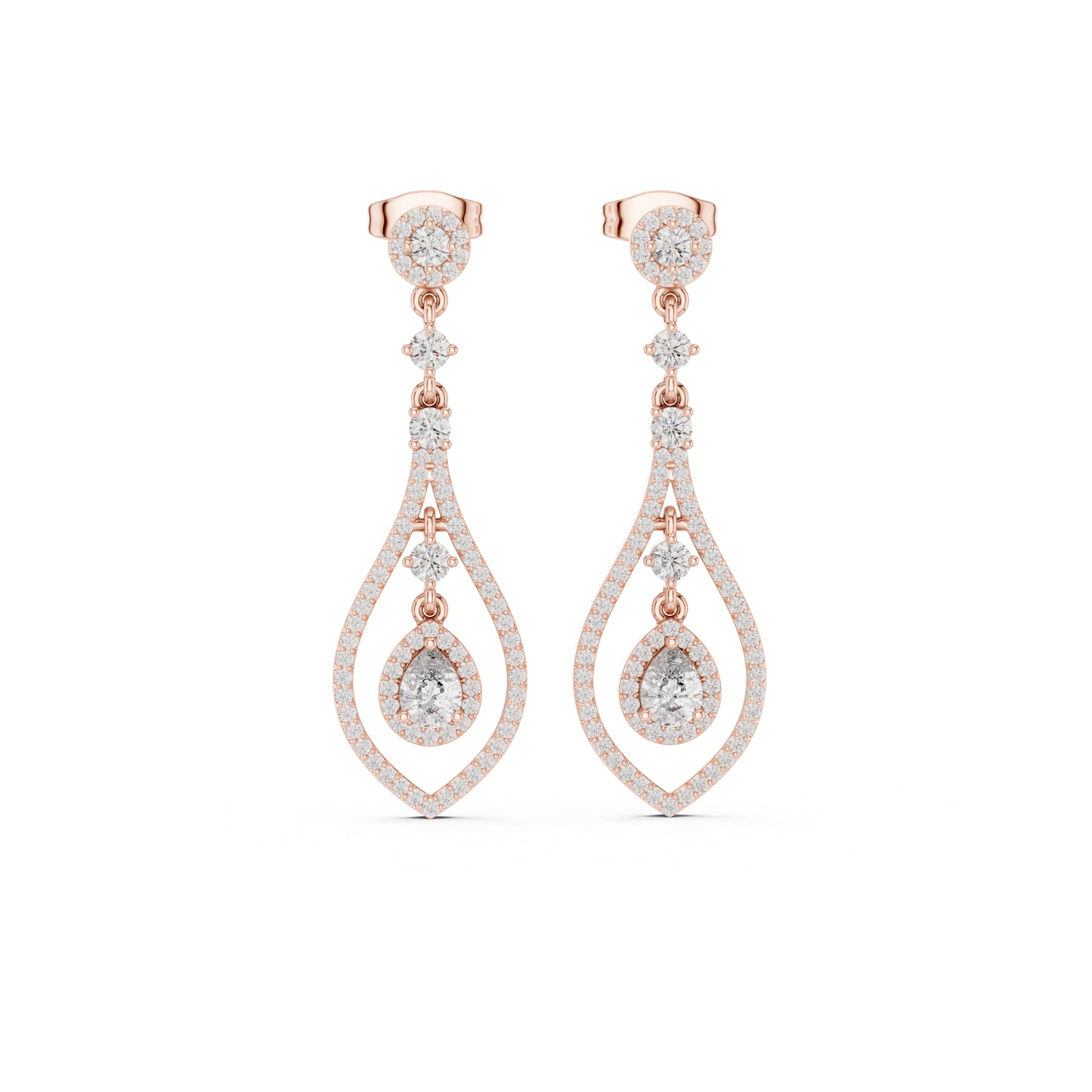 18K Rose Gold Round & Pear Lab-Grown Diamond Wedding Earrings for Women | Pure Carat
